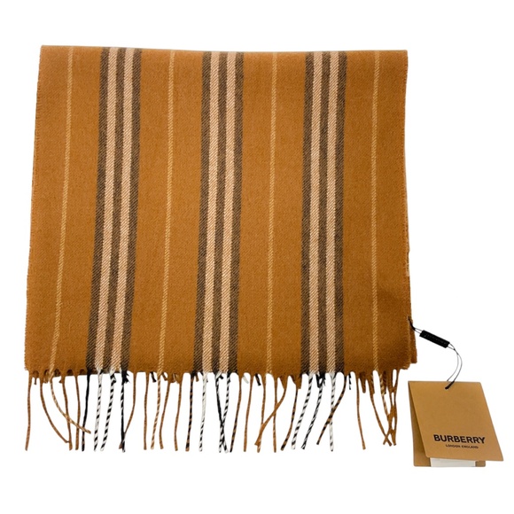 BURBERRY DARK CHESTNUT BROWN SMALL ICON STRIPE SCARF - Picture 1 of 7